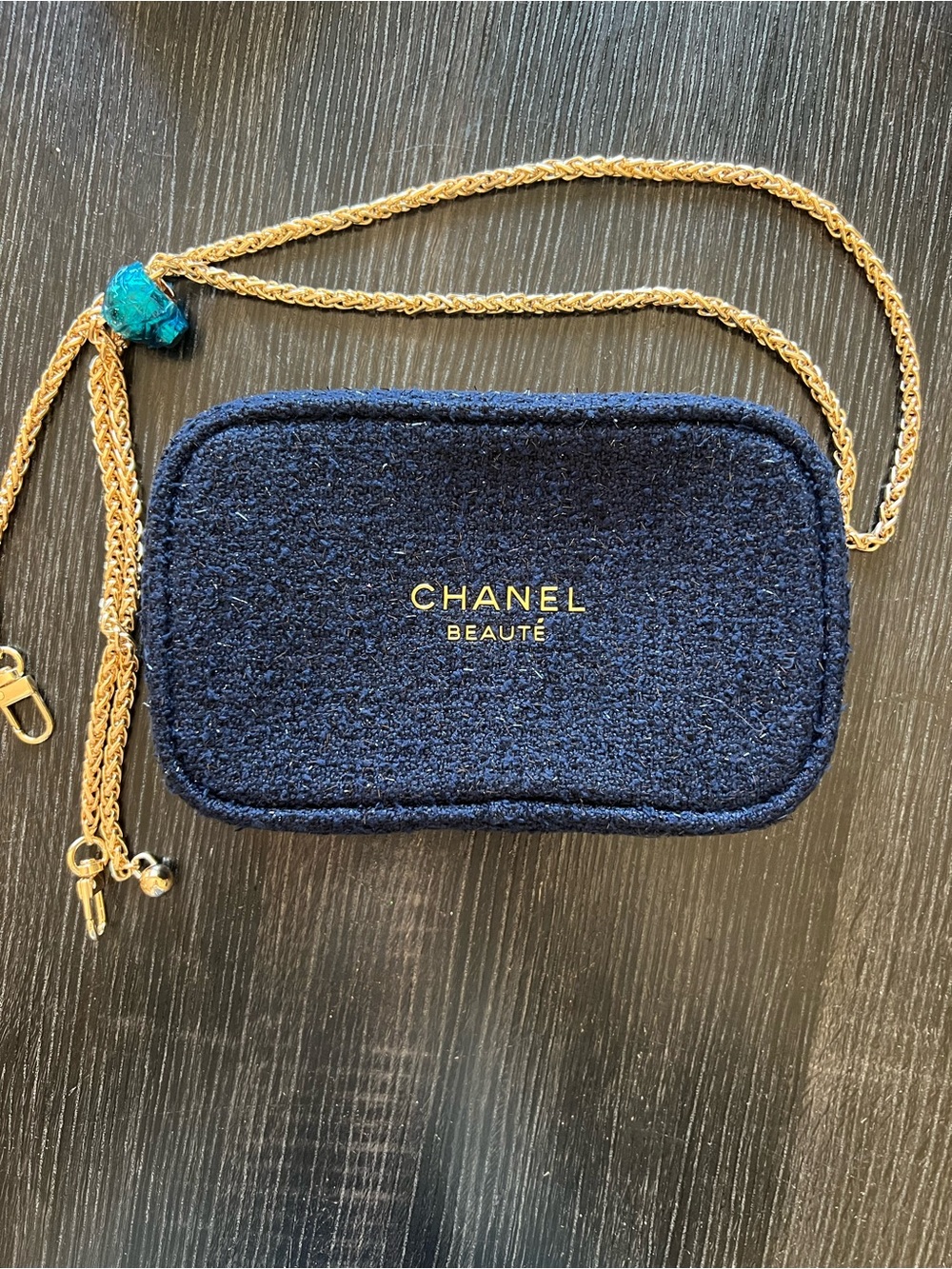 Chanel Beauté Navy Tweed Crossbody Pouch with Gold Chain Strap